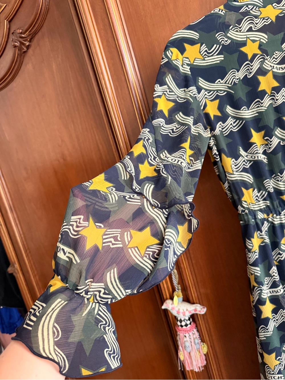 Scotch & Soda Yellow & Green Star Navy Print Ruffle Maxi Dress Size Small - Picture 6 of 7